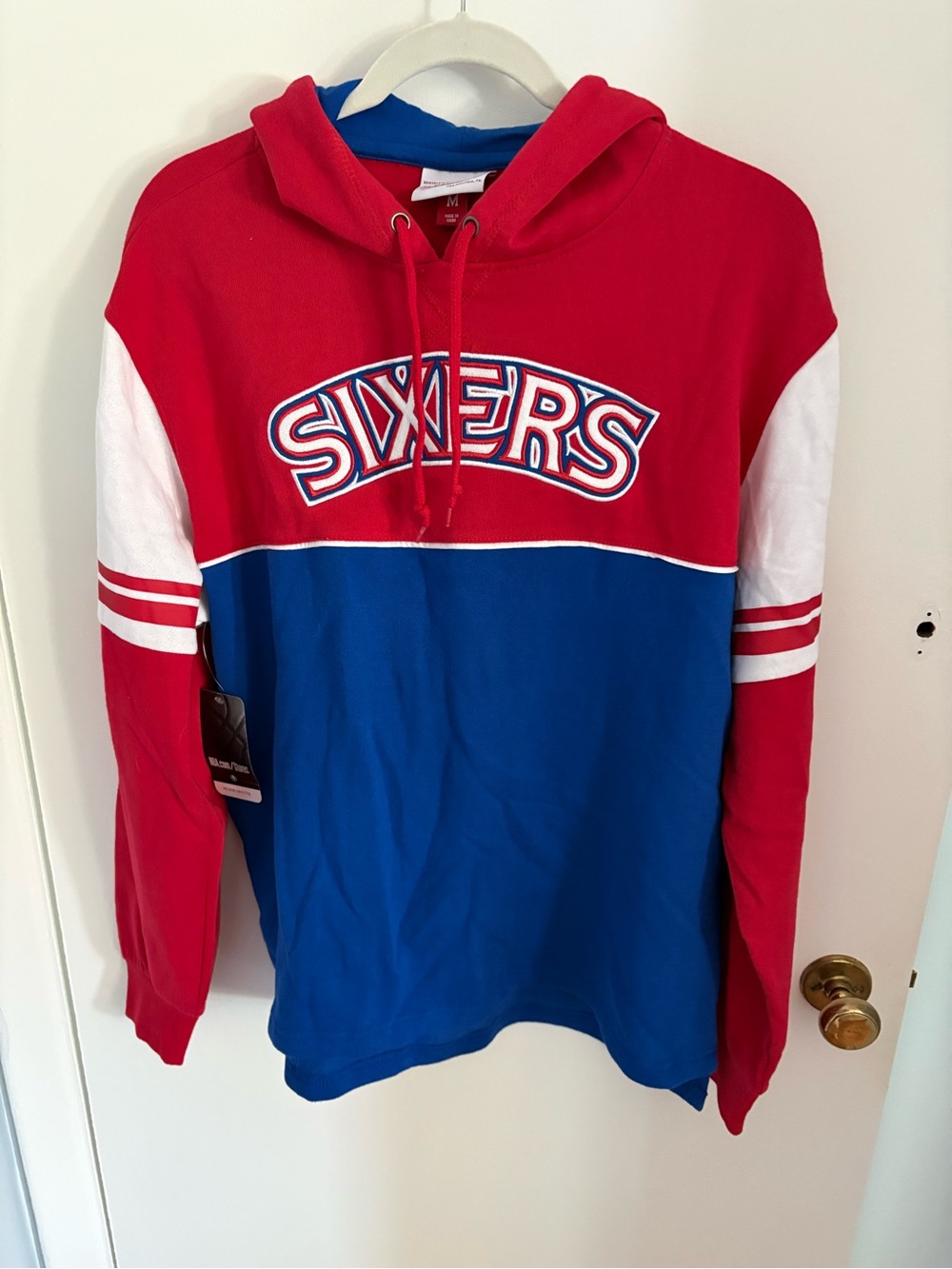 Mitchell & Ness Philadelphia 76ers Red & Blue Block-Color Pullover Hoodie